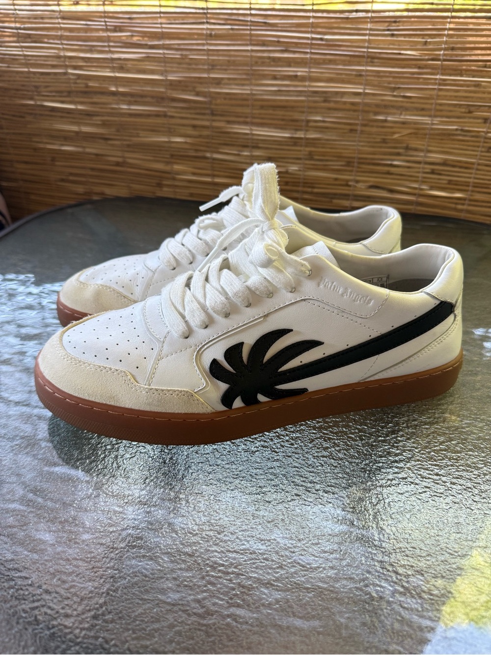 Palm Angels White Leather Sneakers with Black Palm Logo